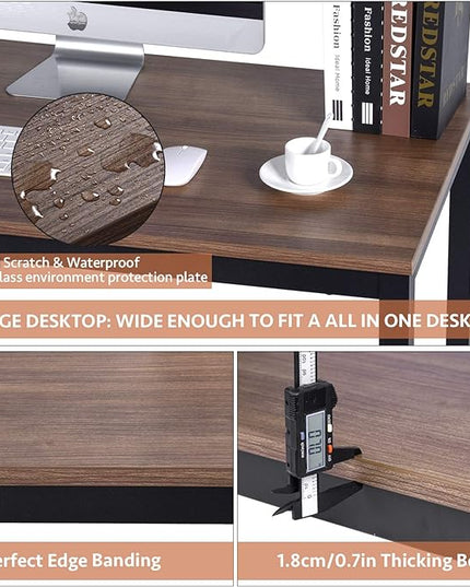 POPRUN Writing Computer Office Desk 59 Inch（60"x 30"） Home Office Wooden Writing Study Desk Table, Large Solid Wood Desk, Modern Simple Sturdy Laptop Study Table, Walnut - Solid Tabletop Made of MDF - LeafyLoom