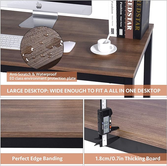 POPRUN Writing Computer Office Desk 59 Inch（60"x 30"） Home Office Wooden Writing Study Desk Table, Large Solid Wood Desk, Modern Simple Sturdy Laptop Study Table, Walnut - Solid Tabletop Made of MDF - LeafyLoom