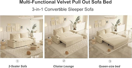 3 in 1 Oversized Love Seat Sofá Convertible Queen Size Sofabed with 2 Lumbar Pillows, Loveseat Sofa W/Pull Out Sleeper Couch Bed for Home,Office,Apartment,RV Living Room, 70.1", Beige - LeafyLoom
