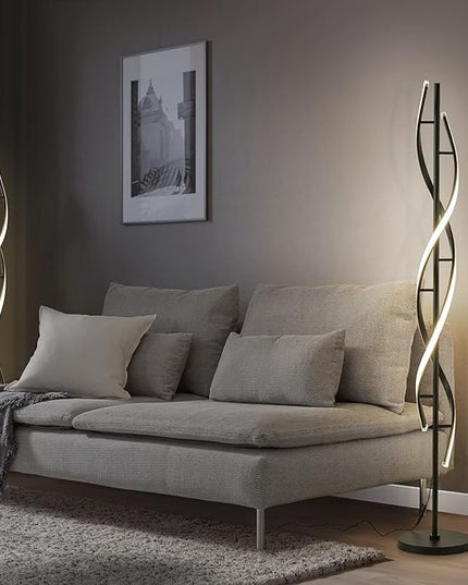 Spiral LED Floor Lamp for Bedroom,Modern Floor Lamp with Remote Control 60 Inch Dimmable Black Floor Lamp 48W Standing Lamp Timing 3 Color Temperature Corner Floor Lamps for Living Room - LeafyLoom