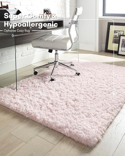 Ophanie 4x6 Pink Rugs for Bedroom Girls, Machine Washable Fluffy Shaggy Soft Cute Area Rug, Non-Slip Indoor Floor Carpet for Living Room, Kids Baby Teen Dorm Home Decor Aesthetic, Nursery - LeafyLoom