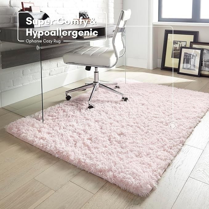 Ophanie 4x6 Pink Rugs for Bedroom Girls, Machine Washable Fluffy Shaggy Soft Cute Area Rug, Non-Slip Indoor Floor Carpet for Living Room, Kids Baby Teen Dorm Home Decor Aesthetic, Nursery - LeafyLoom