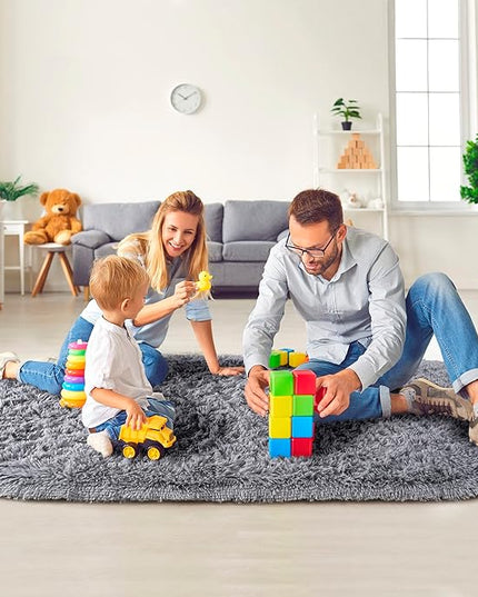 Noahas Ultra Soft Fluffy Bedroom Rugs,Shaggy Grey Area Rugs for Bedroom,Oval Throw Rugs, Kids Room Small Carpet,Living Room Runner Rug Non Slip Modern Home Decor 2.6' X 5.3' - LeafyLoom