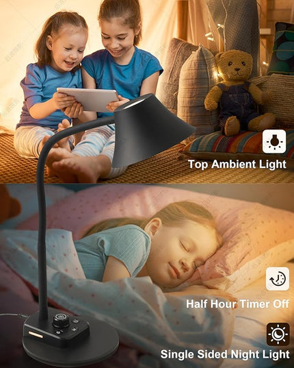 BOHON LED Desk Lamp for Home Office, Fully Dimmable Bedside Lamps with USB A and C Charging Port, 5 Colors Reading Lamp with Night Light, Auto Timer, Table Lamp for College Dorm Room Black - LeafyLoom