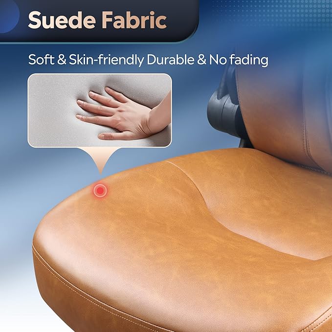 DEVAISE Computer Office Chair, High Back Ergonomic Desk Chair with Adjustable Flip-up Armrests, Lumbar Support and Thick Headrest, Executive Suede Fabric Swivel Task Chair, Brown - LeafyLoom