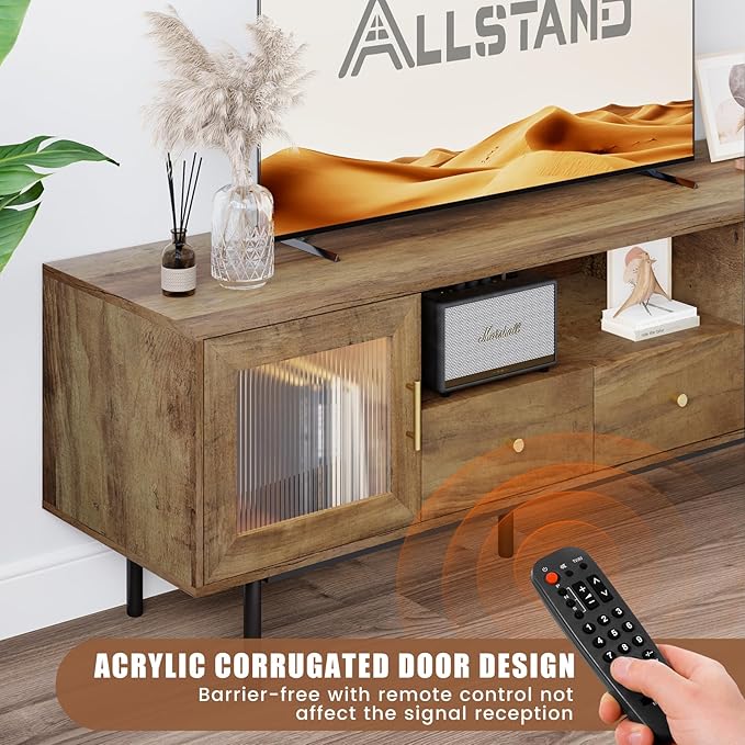 TV Stand for 65 Inch TV, Modern Entertainment Center with 2 Cabinets and 2 Drawers, Mid Century TV Stand for 55/60/65 inch TV, Media Console for Bedroom, Living Room and Office, Brown - LeafyLoom