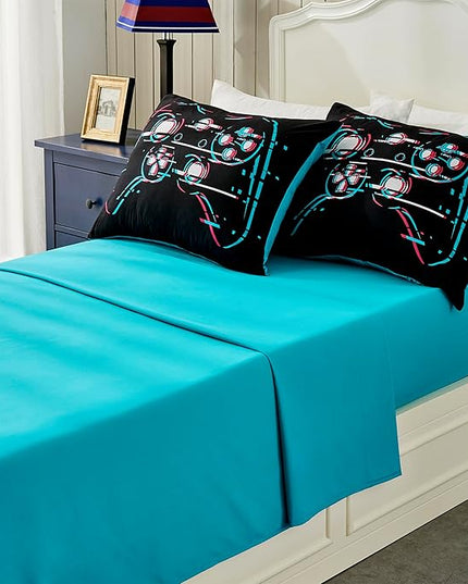Gamer Black Twin XL Comforter Sets for Boys Kids Teen 5 Pieces Bed in a Bag Video Gaming Comforter with Sheet Sets Dorm Bedding Set - LeafyLoom