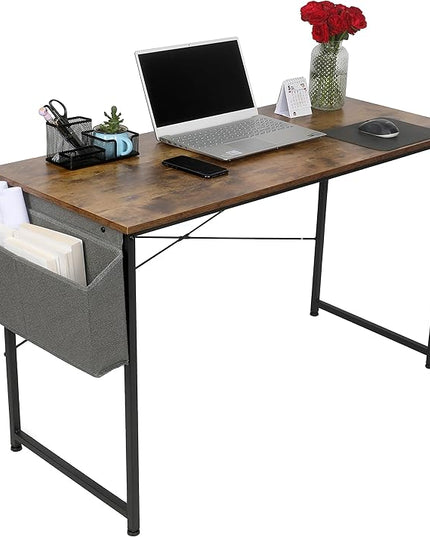 YSSOA 40/47 Inch Computer, Modern Simple Style Home Office, Study Student Writing, Vintage Wooden Desk, Brown - LeafyLoom