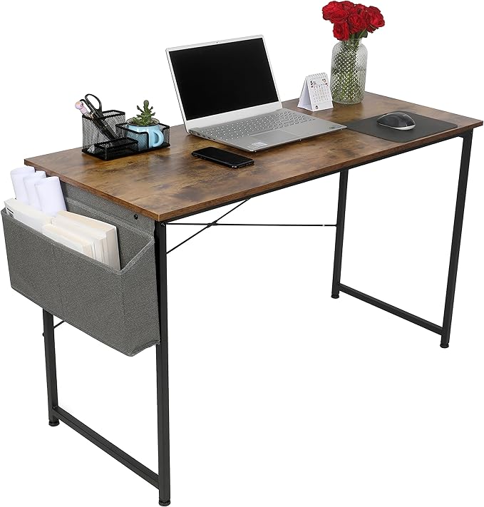 YSSOA 40/47 Inch Computer, Modern Simple Style Home Office, Study Student Writing, Vintage Wooden Desk, Brown - LeafyLoom