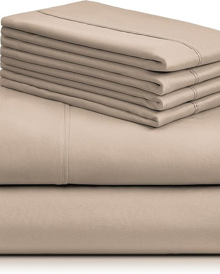 LuxClub 6 PC California King Sheet Set, Breathable Luxury Bed Sheets, Deep Pockets 18" Wrinkle Free Cooling Sheets Machine Washable Hotel Bedding Silky Soft - Light Khaki Cal King - LeafyLoom