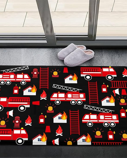 Car Play Rug Fire Fighting Truck Area Rug Car Rug Play Mat Kids Rugs for Playroomcar Rug for Boys Room Carpet Floor Mat for Bedroom Living Room,Black 2'×3' - LeafyLoom