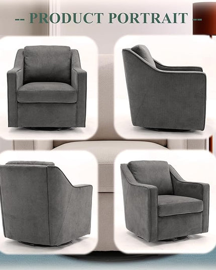 COLAMY 360° Swivel Accent Chair Set of 2, Upholstered Fabric Leisure Armchair with Lumbar Pillow for Living Room Bedroom Home Office, Grey - LeafyLoom