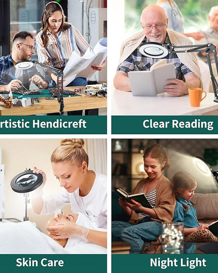10X Magnifying Glass with Light, YOUKOYI 3-in-1 LED Magnifying Light, 3 Modes Stepless Dimming Magnifying Lamp with Magnetic Helping Hands & Heavy Duty Base Plate for Close Work Reading Repair Crafts - LeafyLoom