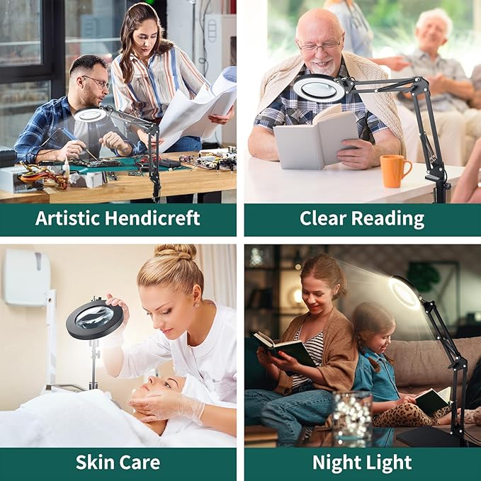 10X Magnifying Glass with Light, YOUKOYI 3-in-1 LED Magnifying Light, 3 Modes Stepless Dimming Magnifying Lamp with Magnetic Helping Hands & Heavy Duty Base Plate for Close Work Reading Repair Crafts - LeafyLoom