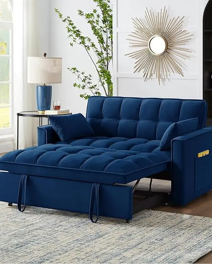 3 in 1 Multi-Functional Futon Loveseat Pull Out Couch Bed, Convertible Sleeper Sofa Bed with Adjustable Backrest and Pillows , 2 Seater Love Seat Lounge Chaise for Living Room Office RV Furniture - LeafyLoom