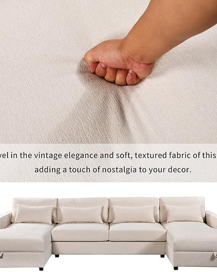128.3" Modern Large U-Shaped Sectional Sofa with 2 Storage Chaise and 4 Lumbar Pillows, Oversized Reversible Upholstered Couch for Living Room, Apartment, Office, Beige, 128.3 Inch - LeafyLoom
