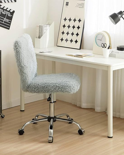 Faux Fur Rolling Task Chair, Gray - LeafyLoom