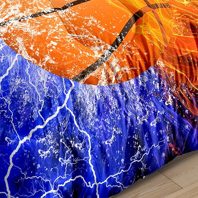 Basketball Comforter Set Queen Size Basketball Queen Comforter Sets for Boys Basketball Bedding Sport Microfiber Queen Bedding Set for Kids Boys Teens, 1 Comforter+2 Pillowcases - LeafyLoom