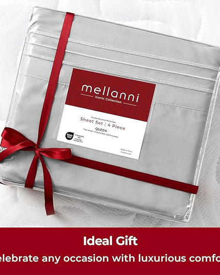 Mellanni Extra Deep Full Sheets - 4 PC Iconic Collection Bedding Sheets & Pillowcases - Hotel Luxury, Ultra Soft, Cooling Bed Sheets - Extra Deep Pocket up to 21 inch (Full, Light Gray) - LeafyLoom