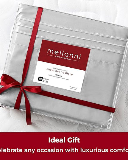 Mellanni Extra Deep Queen Sheets - 4 PC Iconic Collection Bedding Sheets & Pillowcases - Hotel Luxury, Ultra Soft, Cooling Bed Sheets - Extra Deep Pocket up to 21 inch (Queen, Light Gray) - LeafyLoom