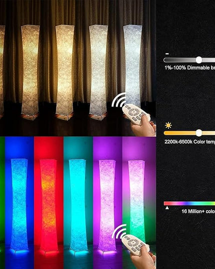 LEONC Design Floor Lamp, 61 inches LEONC Standing Lamp, RGB 7 Colors Changing LED Bulbs and 10 Levels Brightness, Remote Control and Fabric Shade, Modern for Bedroom, Kids Room&Play Room (RGB/Remote) - LeafyLoom