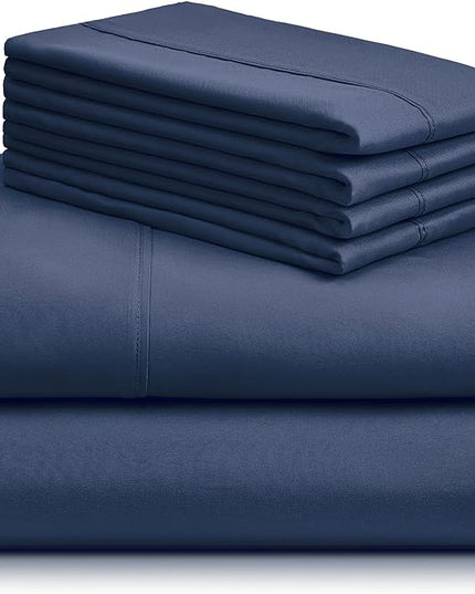 LuxClub Bed Linen Set, 6Pcs King Microfiber Sheets, Deep Pocket Cooling Breathable Hotel Bedding, Navy - LeafyLoom