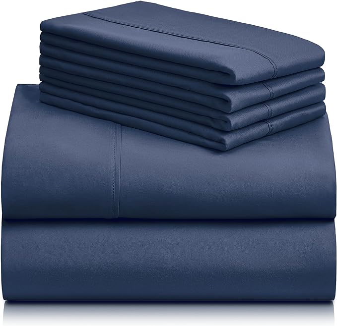 LuxClub Bed Linen Set, 6Pcs King Microfiber Sheets, Deep Pocket Cooling Breathable Hotel Bedding, Navy - LeafyLoom
