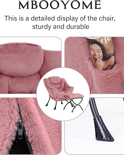 Lazy Chair with Ottoman, Modern Accent Chair Contemporary Lounge Leisure Upholstered Sofa Chair Set with Armrests, Reading Chair for Living Room, Bedroom, Office, Plush Dark Pink - LeafyLoom