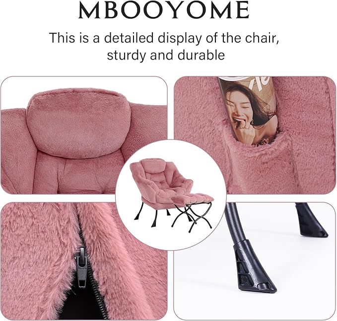 Lazy Chair with Ottoman, Modern Accent Chair Contemporary Lounge Leisure Upholstered Sofa Chair Set with Armrests, Reading Chair for Living Room, Bedroom, Office, Plush Dark Pink - LeafyLoom