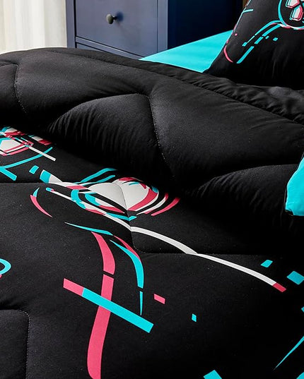 Gamer Black Twin XL Comforter Sets for Boys Kids Teen 5 Pieces Bed in a Bag Video Gaming Comforter with Sheet Sets Dorm Bedding Set - LeafyLoom