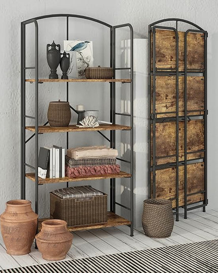 No Assembly Folding Bookshelf, Metal Book Shelf for Storage, Folding Bookcase for Office Organization and Storage (Firestone, 4 Tiers) - LeafyLoom