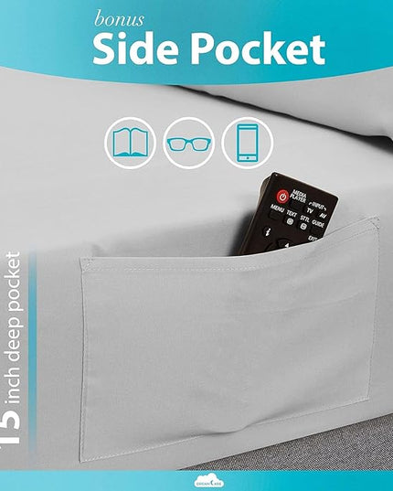 DREAMCARE California King Sheet Sets - Cooling Bed Sheets - 4pcs Set - up to 15" Deep Pocket Cal King Sheets - California King Sheets - Soft & Lasting 100% Brushed Polyester with Side Pocket - L Gray - LeafyLoom