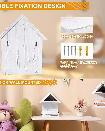 Wooden Floating Bedside Bookshel,Desktop Wooden Book Stand, Mini Library Shelf for glasses, Side Table Book Lover Organization Book for Book Lover (White) - LeafyLoom