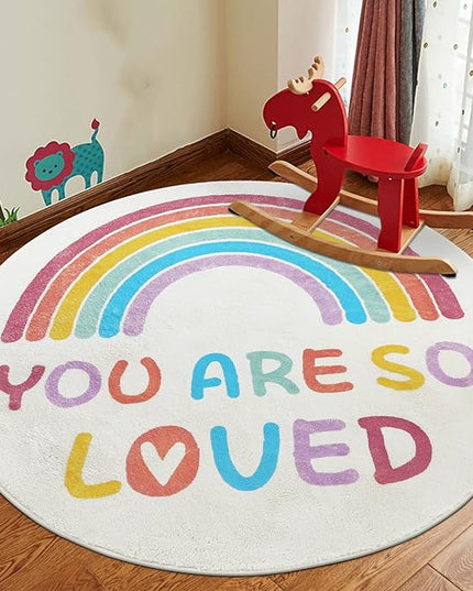 Topotdor Rainbow Round Rug for Girls Bedroom,Colorful Boho Decor Nursery Area Rug,Ultra Soft Machine Washable Kids Play Mat,47" Round - LeafyLoom