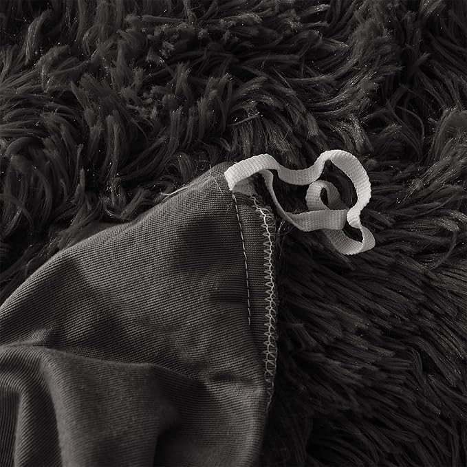 Ultra Soft Black Faux Fur 3 Piece Queen Comforter Set - Plush Fluffy Bedding With Duvet Cover and 2 Pillowcases - LeafyLoom