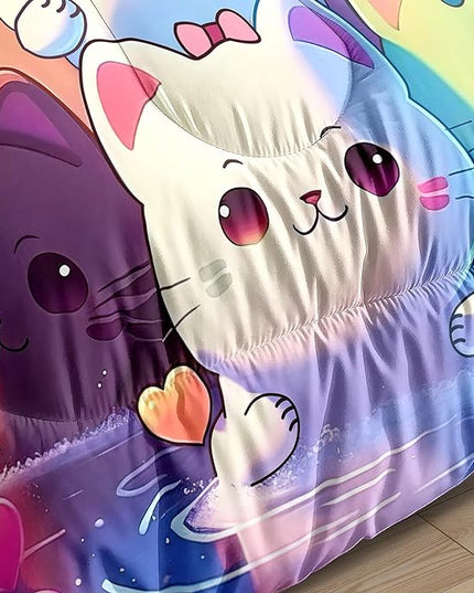 Rainbow Cat Comforter Twin Size - Rainbow Cat Bedding for Girls Room Cute Cartoon Rainbow Bedding Twin Comforter Sets for Kids, 1 Comforter+1 Pillowcase - LeafyLoom