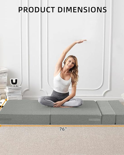 Convertible Folding Sofa Bed - Sleeper Chair with Pillow, Modern Linen Fabric Floor & Futon Couch, Foldable Mattress for Living Room/Dorm/Guest/Home Office/Apartment, Standard Size, Light Gray - LeafyLoom