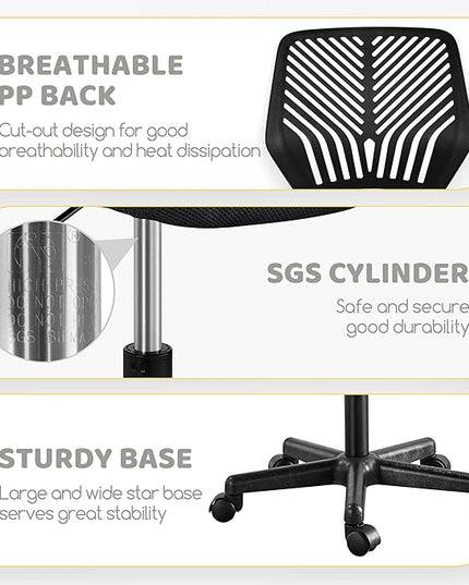 Yaheetech Students Cute Desk Chair Low-Back Armless Study Chair w/Lumbar Support Adjustable Swivel Chair in Home Bedroom School, Black - LeafyLoom