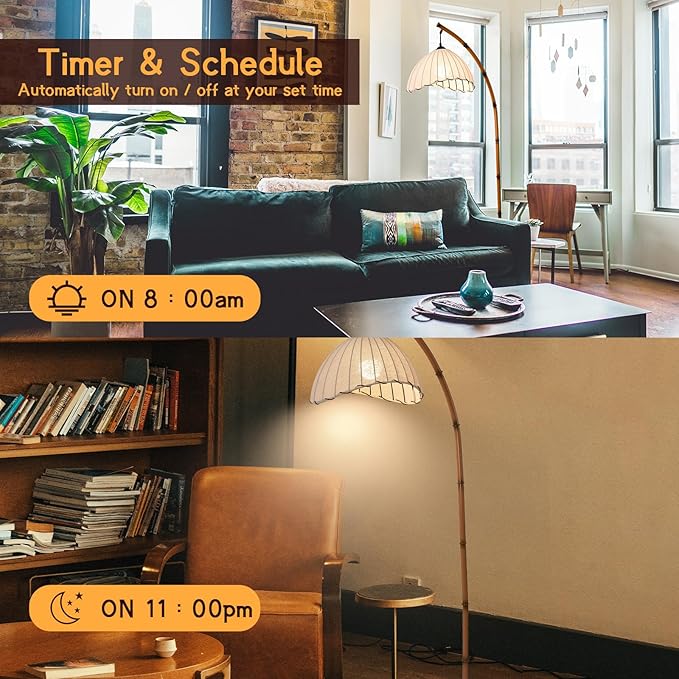 Retro Bamboo Floor Lamp - Unique Bohemian Hanging Arc Floor Lamp with Antique Rattan Style, RGB Colorful Dimmable Vertical Lamp for Dining Room Farmhouse Study Living Room - LeafyLoom