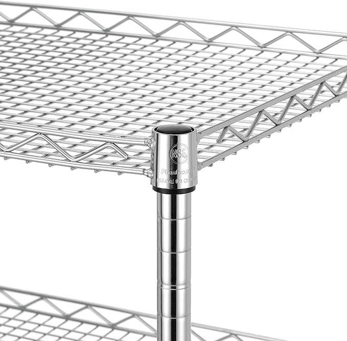 Finnhomy 3 Tier Heavy Duty Commercial Grade Utility Cart, Wire Rolling Cart with Handle Bar, Steel Service Cart with Wheels, Kitchen Carts on Wheels, Metal Cart Shelf Size 18" D x 36" W, NSF, Chrome - LeafyLoom