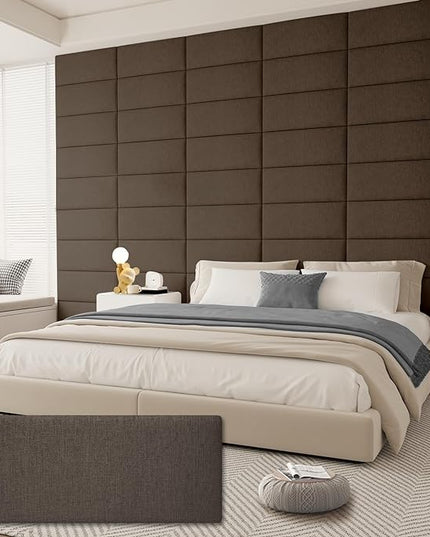 Twin Full Headboard, Wall Mounted Peel and Stick Headboard, Upholstered Tufted Bed Headboard for Twin Size Bed, Floating Dorm Bedroom Tall Headboard Soundproof Wall Panels (6 Panels, 10"x24") - LeafyLoom