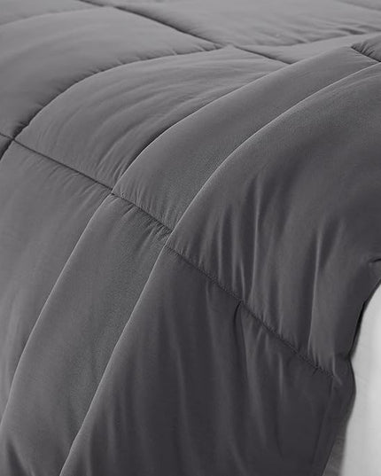 SERTA Simply Clean Ultra Soft Hypoallergenic Solid 3 Piece Comforter Set, Full/Queen, Grey - LeafyLoom