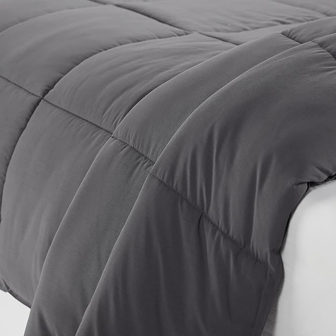 SERTA Simply Clean Ultra Soft Hypoallergenic Solid 3 Piece Comforter Set, King, Grey - LeafyLoom