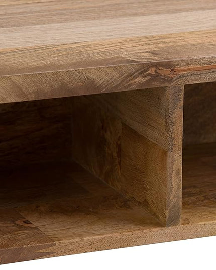 SIMPLIHOME Hunter SOLID MANGO WOOD and Metal 48 Inch Wide Rectangle Industrial Lift Top Coffee Table in Natural, For the Living Room and Family Room - LeafyLoom