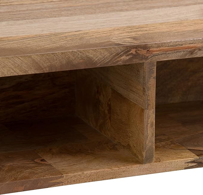 SIMPLIHOME Hunter SOLID MANGO WOOD and Metal 48 Inch Wide Rectangle Industrial Lift Top Coffee Table in Natural, For the Living Room and Family Room - LeafyLoom