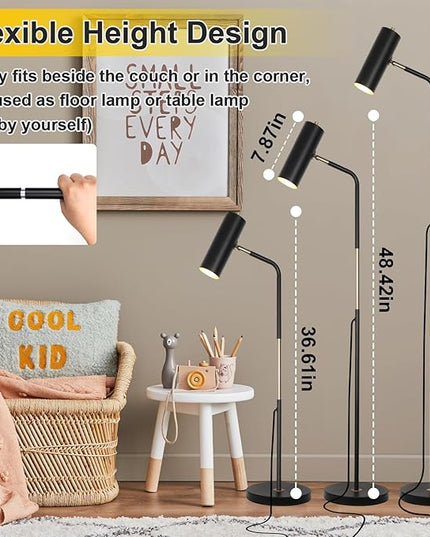 Floor Lamp, Industrial Floor Lamps for Living Rooms & Bedrooms - Rustic Farmhouse Reading Lamp Standing, Adjustable Metal Heads Indoor Task Lighting for Living Room Office Home Décor (Black-D01) - LeafyLoom
