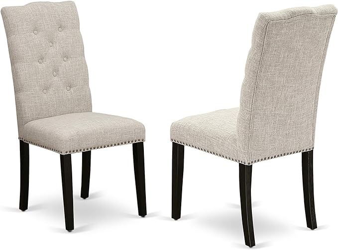 East West Furniture HBEL3-ABK-35 Hartland 3 Piece Kitchen Set Contains a Round Dining Table with Pedestal and 2 Doeskin Linen Fabric Upholstered Chairs, 42x42 Inch - LeafyLoom