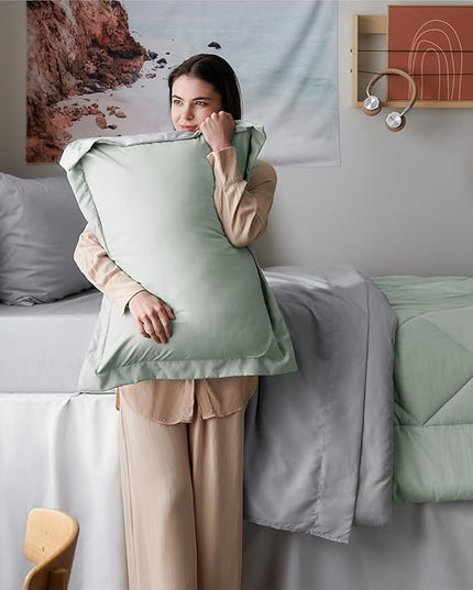 Bedsure Sage Green Twin XL Comforter Sets - 5 Pieces Reversible Twin XL Bedding Sets, Bed Sets Comforters, Sheets, Pillowcase & Sham, Grey XL Twin Bed in a Bag for College - LeafyLoom