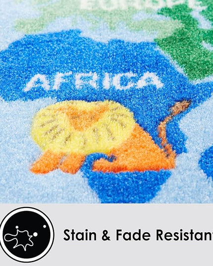 Eric Carle Elementary World Map Kids Machine Washable Area Rug Blue/Red, 6'6"x9'5" - LeafyLoom
