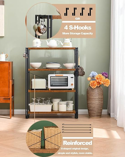 HCHQHS Bookshelf, 4-Tier Industrial Bookcase, Rustic Open Book Shelf, Freestanding Tall Bookshelves with Metal Frame - LeafyLoom